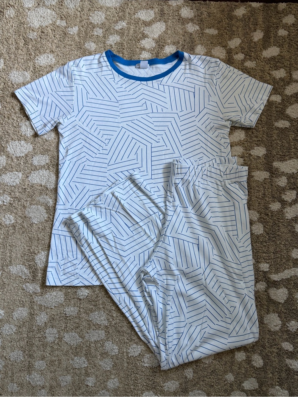 Schumacher x LAKE Pajamas Set Cobalt Deconstructed Stripe Small ⭐️flaws